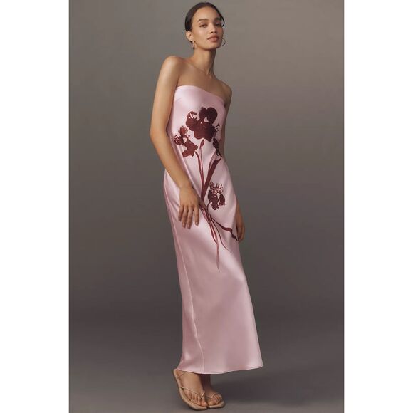 New Anthropologie The Fleur Strapless Satin Maxi Slip Dress Size Small - Picture 1 of 12